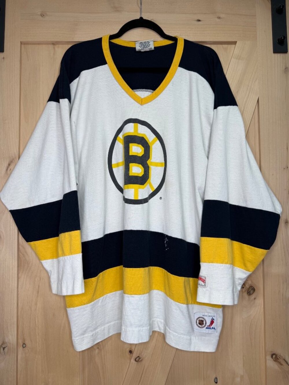 Vintage 90s Nutmeg Mills Boston Bruins CAM NEELY NHLPA Tee XL White Navy Gold US